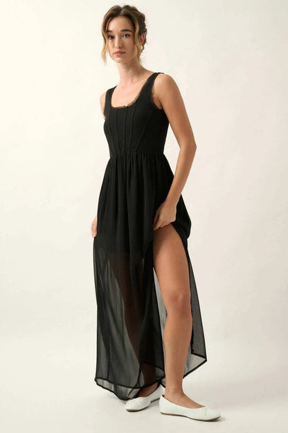 Perfect Afternoon Chiffon and Rib-Knit Maxi Dress