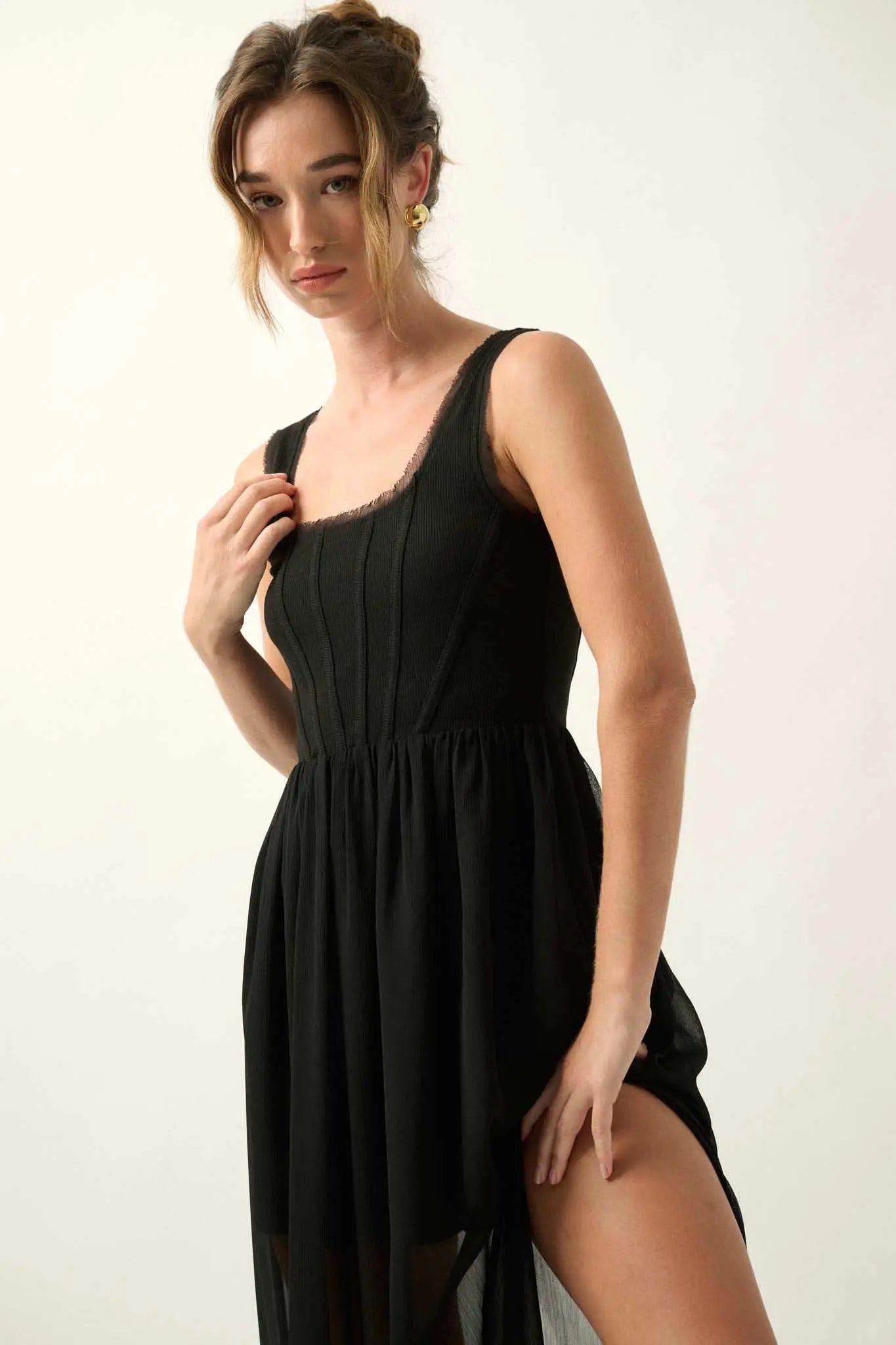 Perfect Afternoon Chiffon and Rib-Knit Maxi Dress