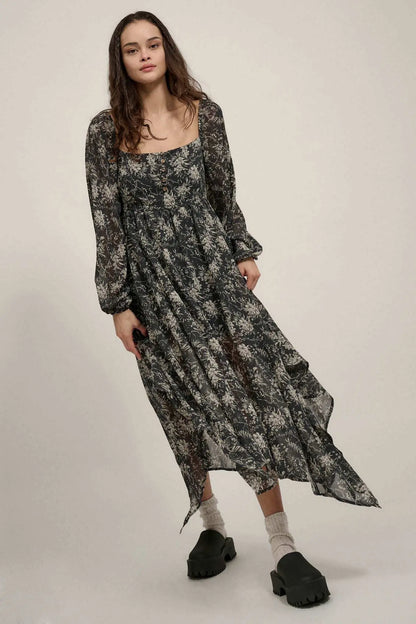 High Spirits Floral Chiffon Handkerchief Maxi Dress