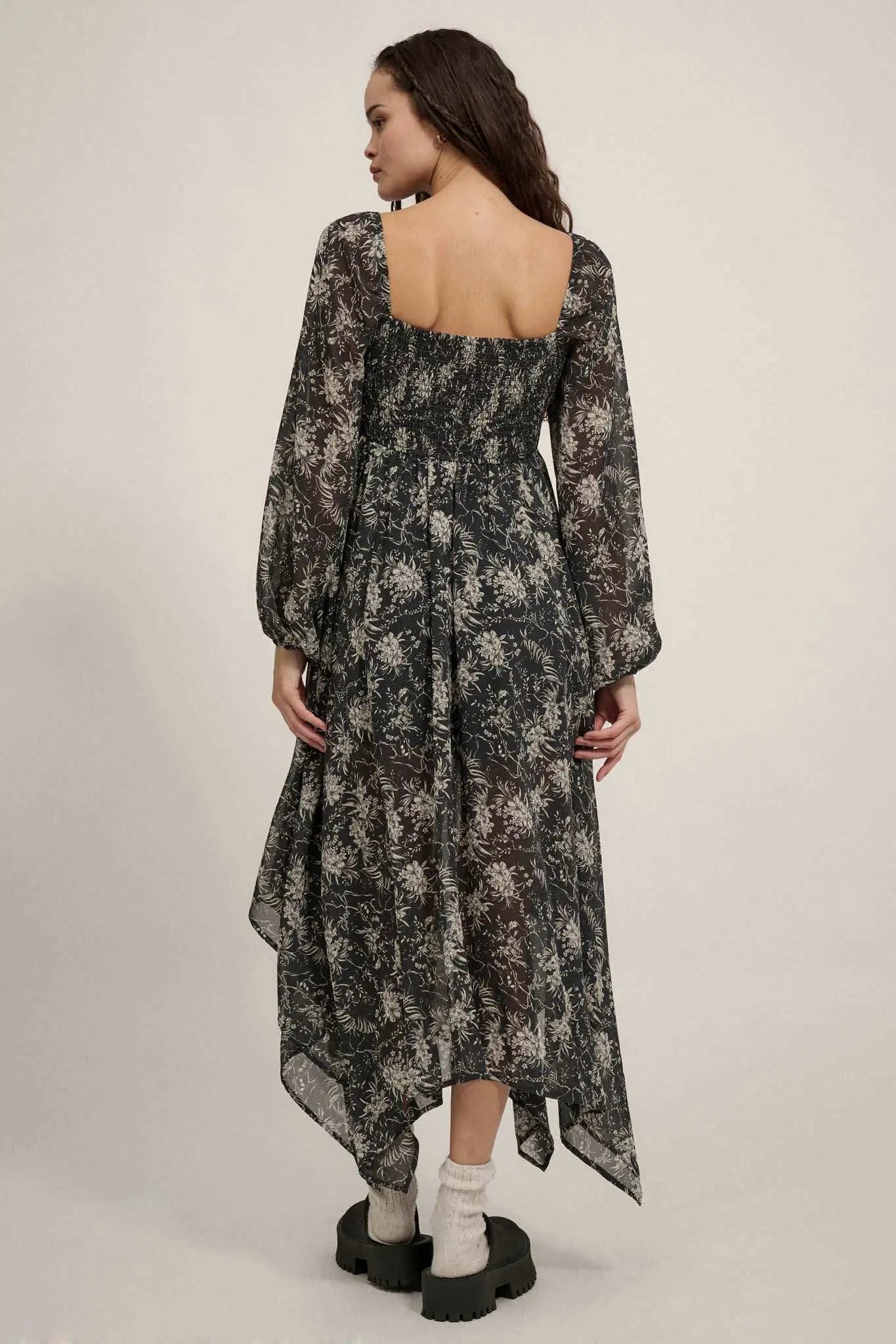 High Spirits Floral Chiffon Handkerchief Maxi Dress