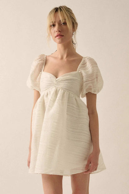 Be My Baby Striped Organza Puff-Sleeve Mini Dress
