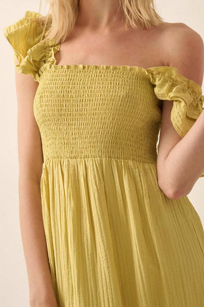 Spring Fling Textured Stripe Ruffle Midi Dress