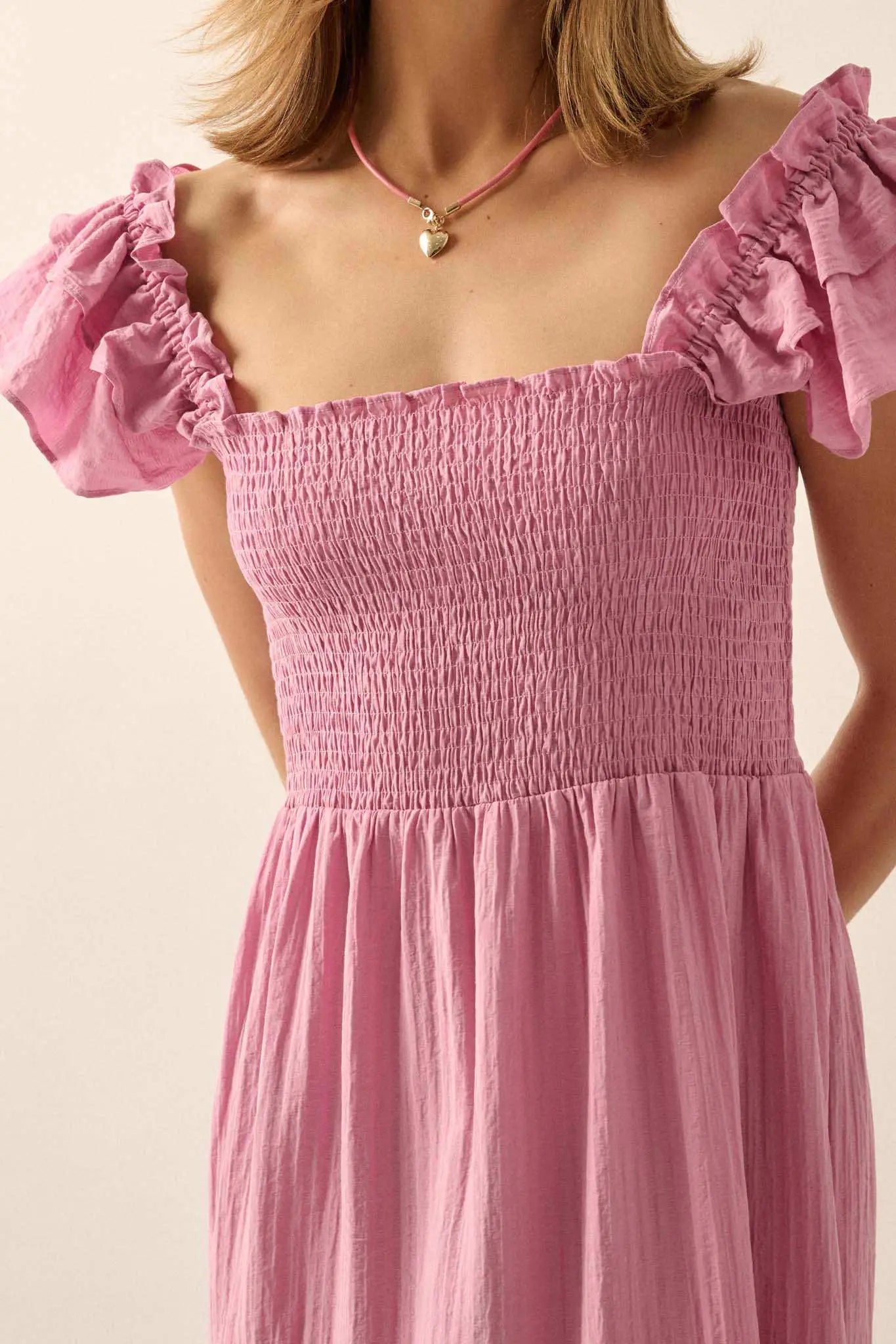 Spring Fling Textured Stripe Ruffle Midi Dress
