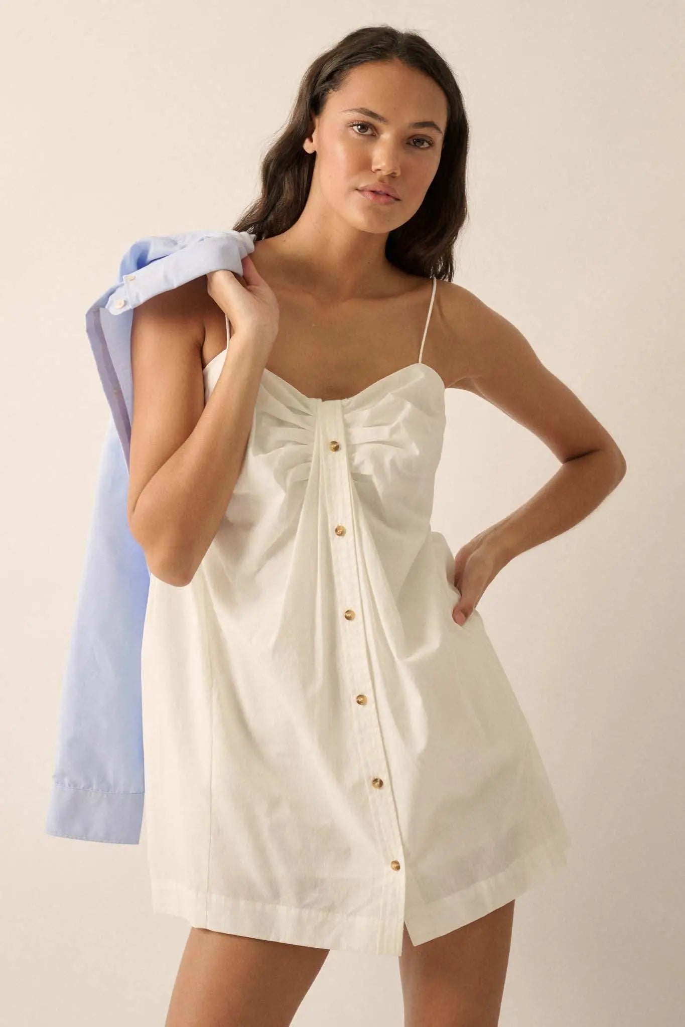 Shirt Story Pleated Button-Front Cami Mini Dress