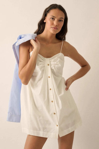 Shirt Story Pleated Button-Front Cami Mini Dress