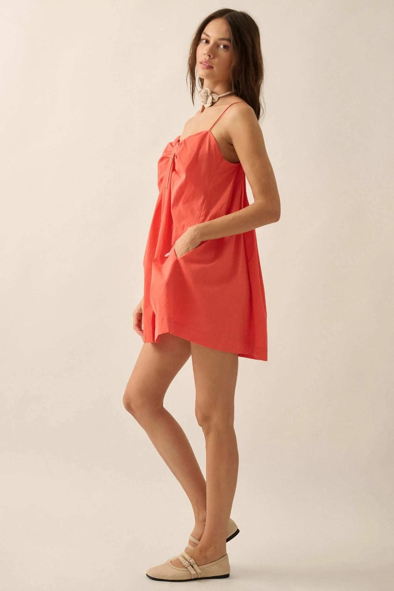 Shirt Story Pleated Button-Front Cami Mini Dress