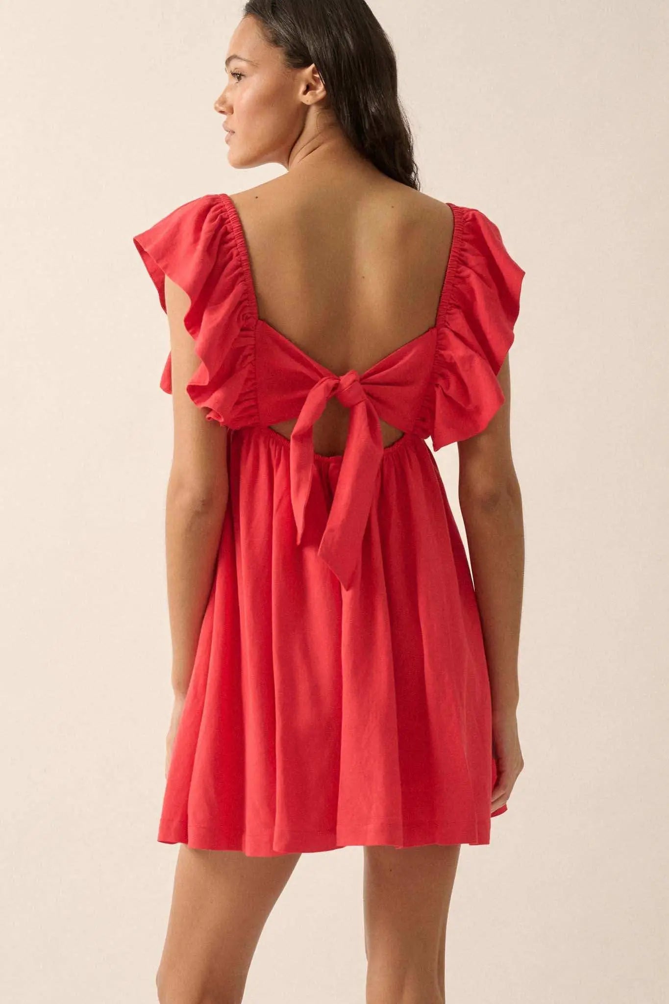By Nature Ruffled Linen-Blend Babydoll Mini Dress