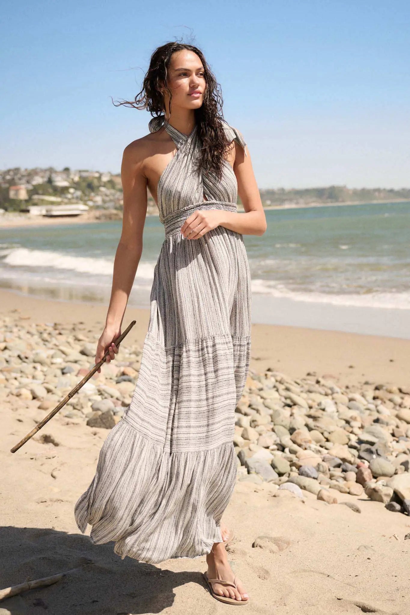 Soul Journey Striped Cross-Front Halter Maxi Dress