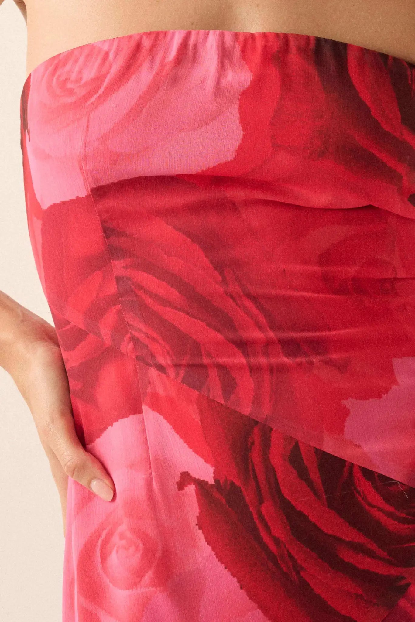 Roses Bloom Floral Strapless Drop-Waist Maxi Dress