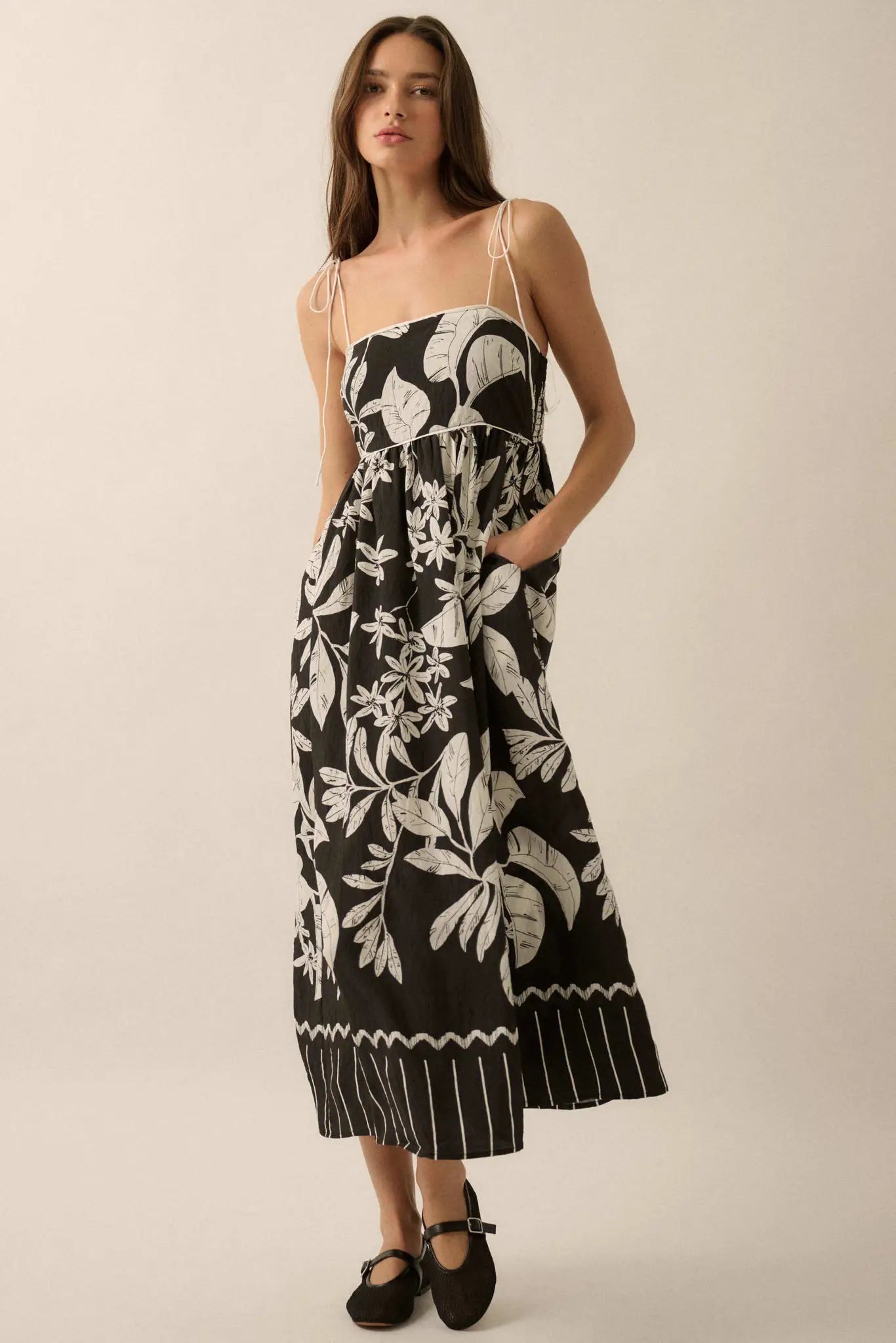 Botanical Beauty Tropical High-Waist Midi Dress