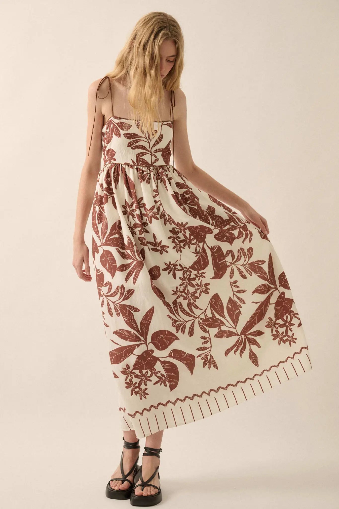 Botanical Beauty Tropical High-Waist Midi Dress
