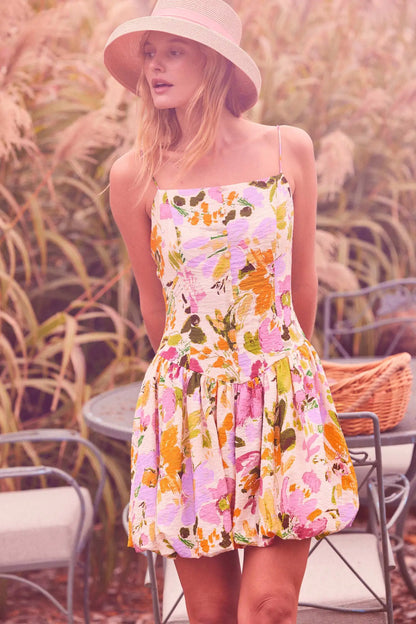 Delicate Dawn Floral Drop-Waist Bubble Mini Dress