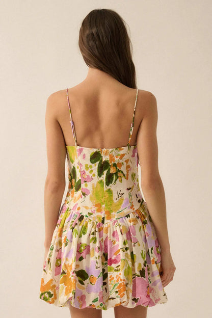 Delicate Dawn Floral Drop-Waist Bubble Mini Dress