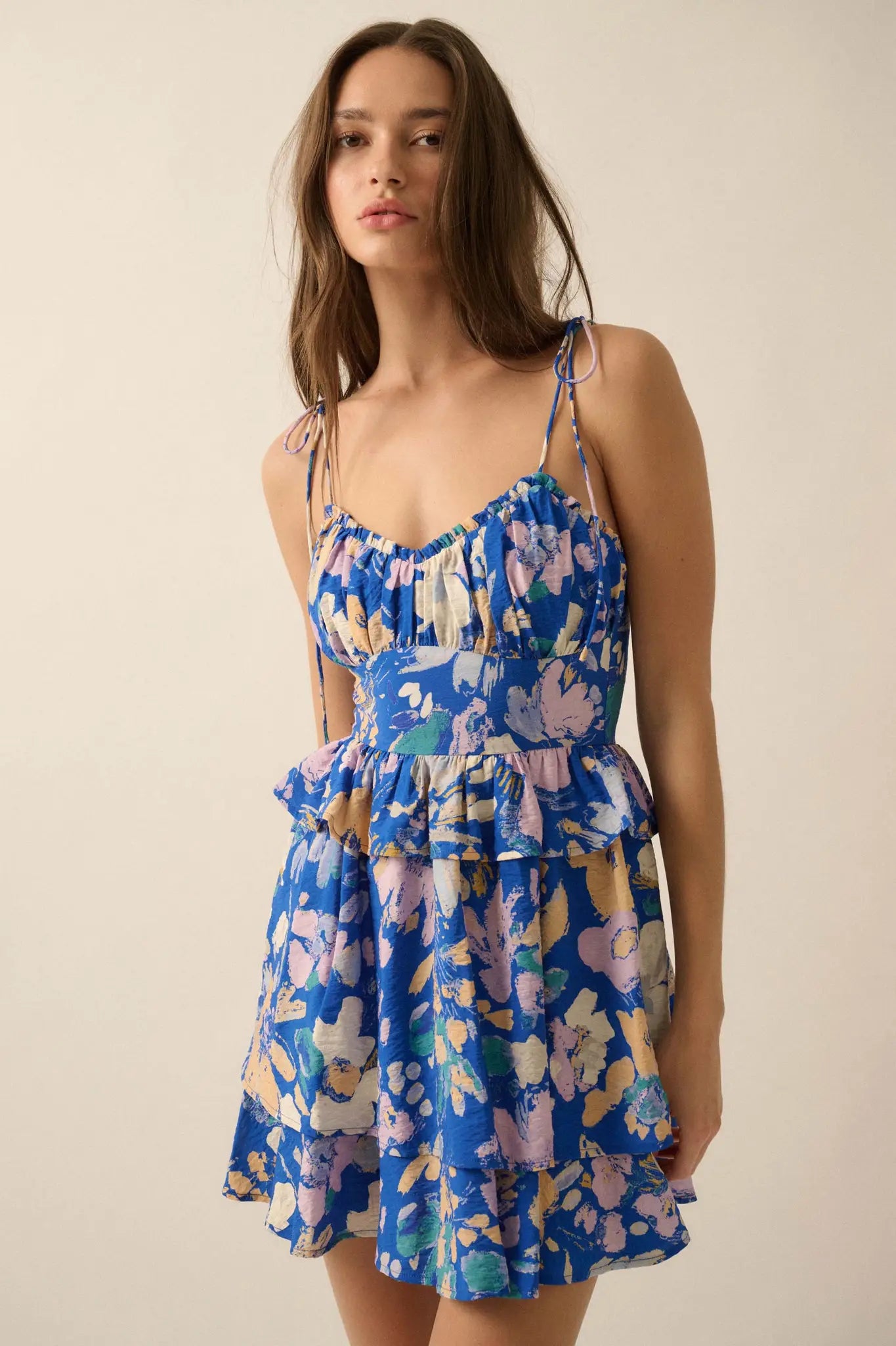 Delightful Dawn Floral Tiered Ruffle Mini Dress