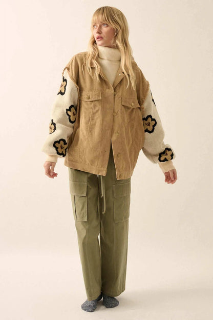Flower and Furrow Sweater-Sleeve Corduroy Jacket