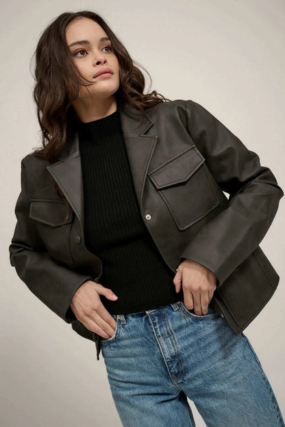 Put in the Work Vegan Leather Utility Jacket