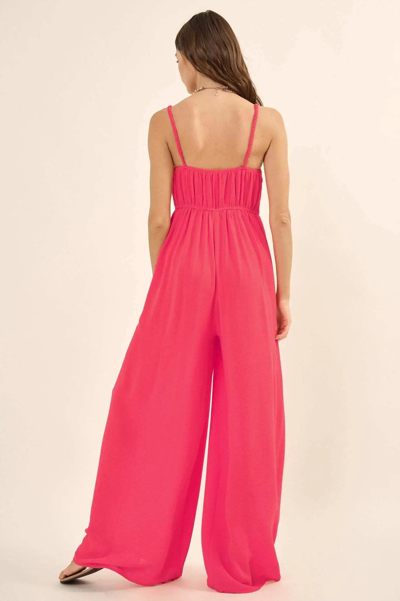 Catch Your Breath Smocked Crepe Wide-Leg Jumpsuit