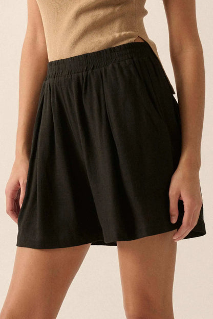 Natural Order Linen-Blend Pleated Wide-Leg Shorts