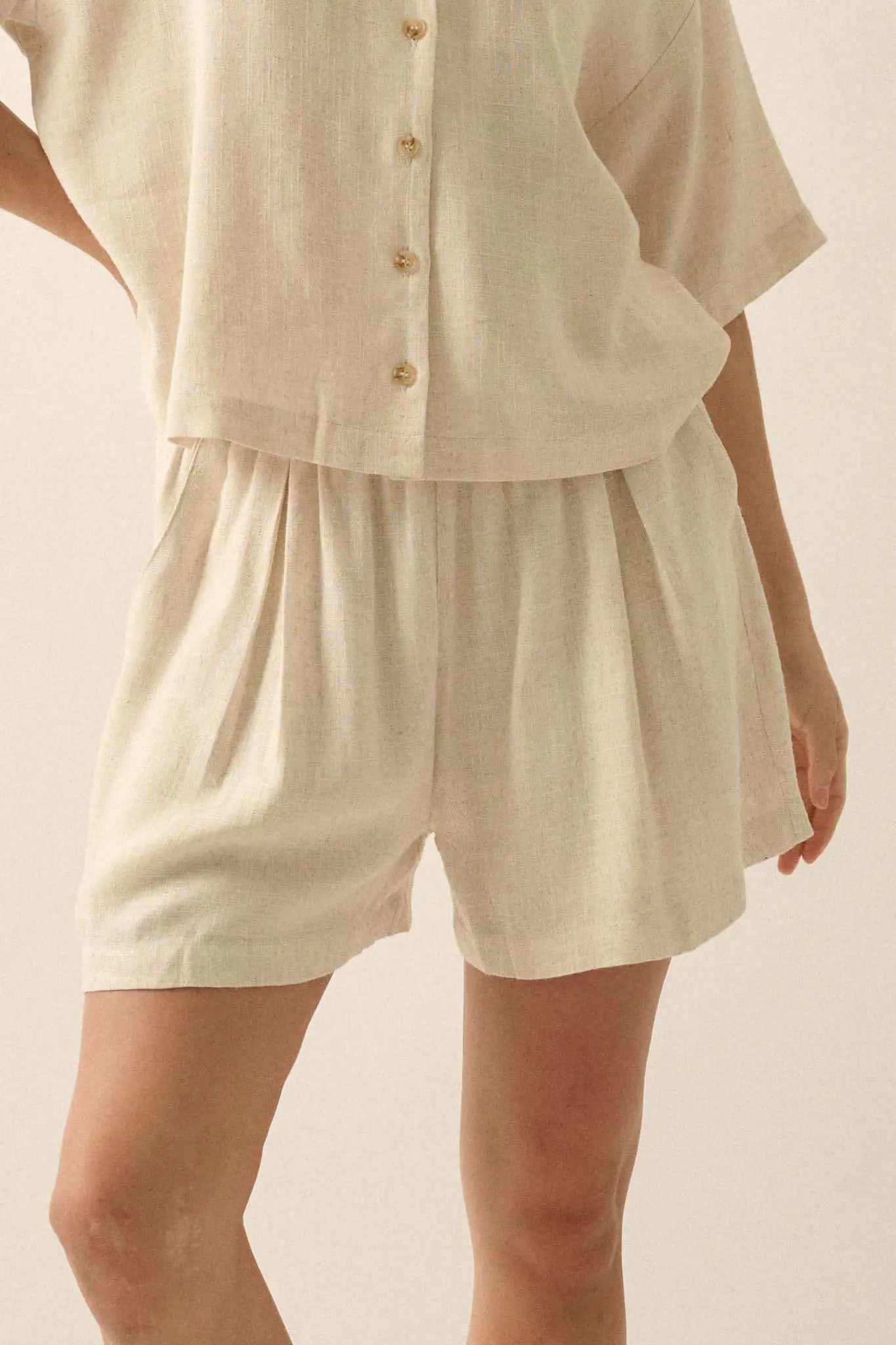 Natural Order Linen-Blend Pleated Wide-Leg Shorts