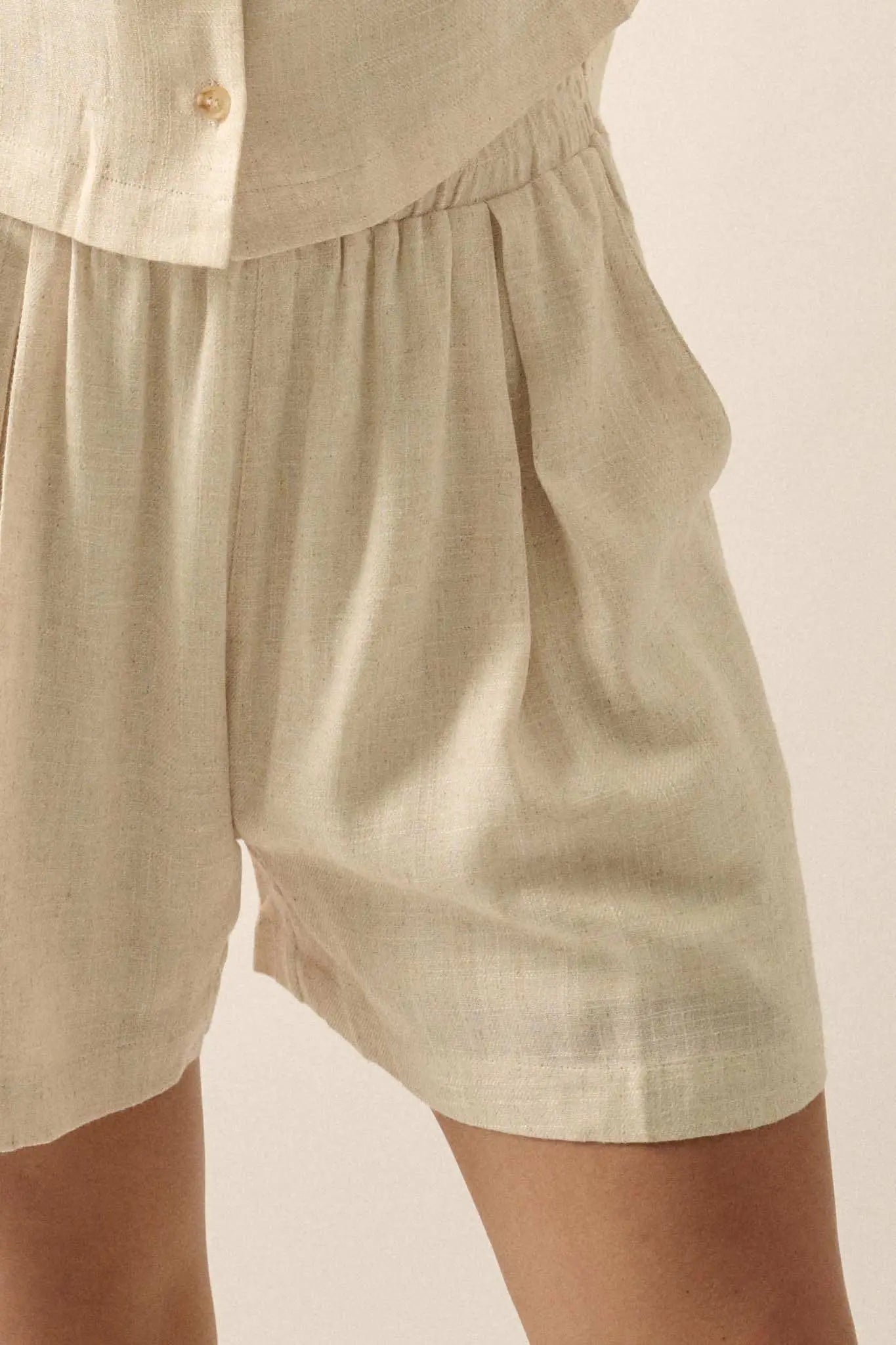 Natural Order Linen-Blend Pleated Wide-Leg Shorts