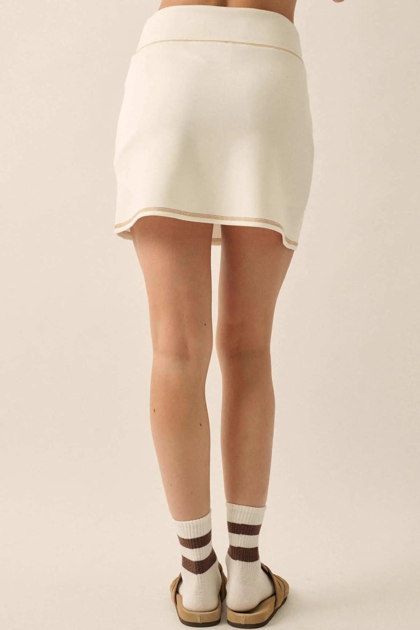 Premium Scuba Contrast-Stitch Crossover Mini Skort