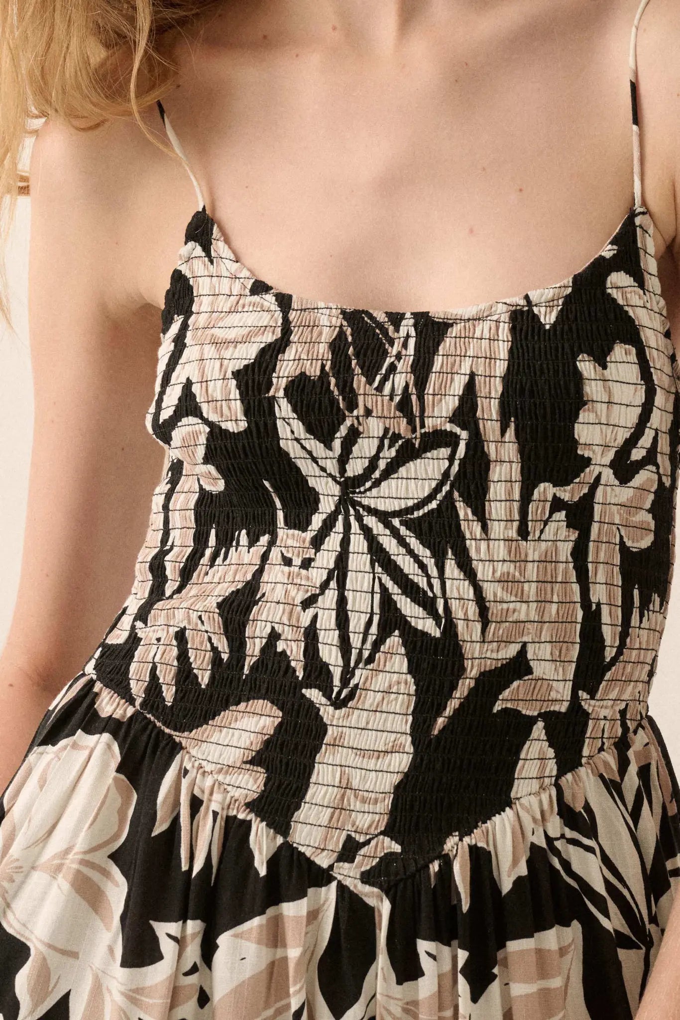 Private Island Tropical Smocked Wide-Leg Jumpsuit