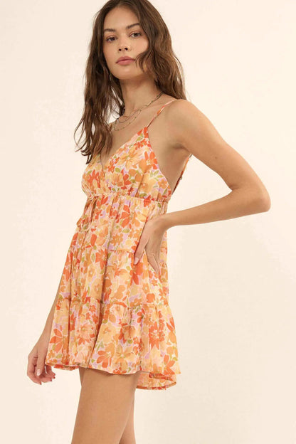 Peach Blossoms Floral Chiffon Tiered Ruffle Romper