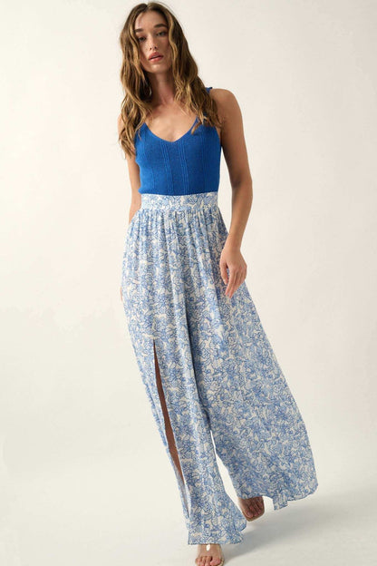Fascinating Flowers Floral Split-Leg Palazzo Pants