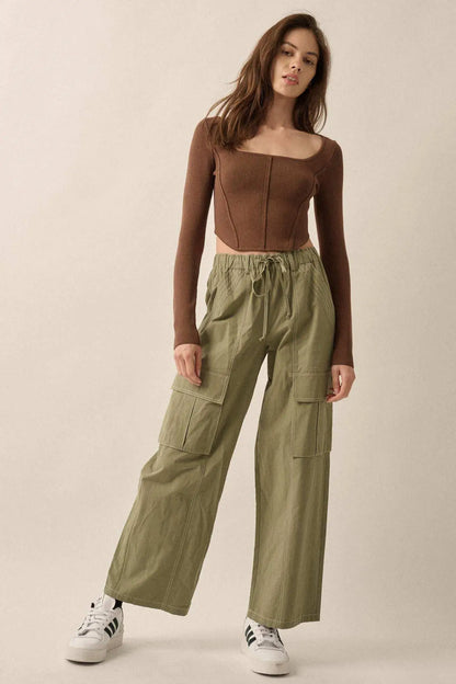 Keep It Real Wide-Leg Drawstring Cargo Pants