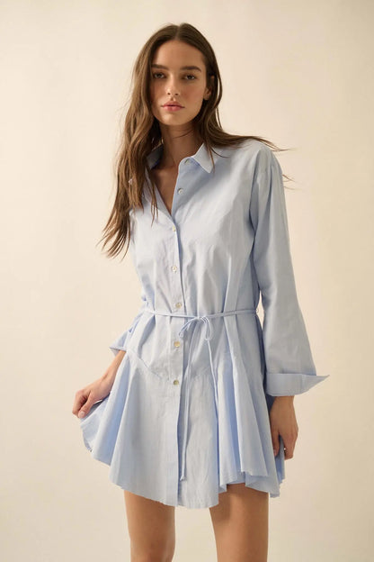 Clocked Out Belted Button-Up Skirted Shirt Romper