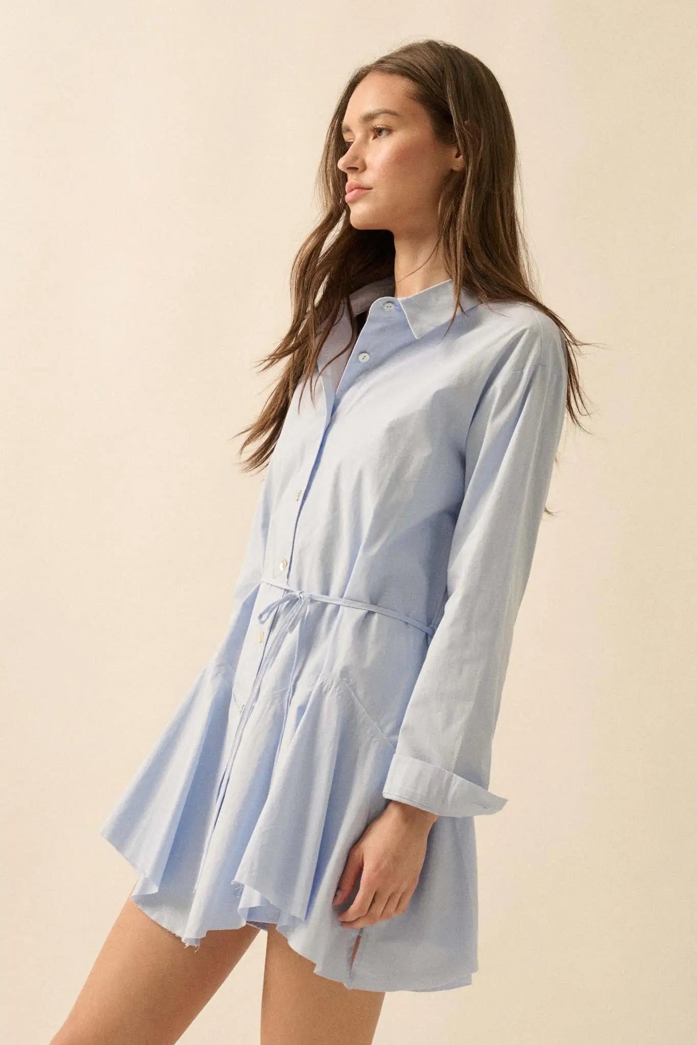 Clocked Out Belted Button-Up Skirted Shirt Romper