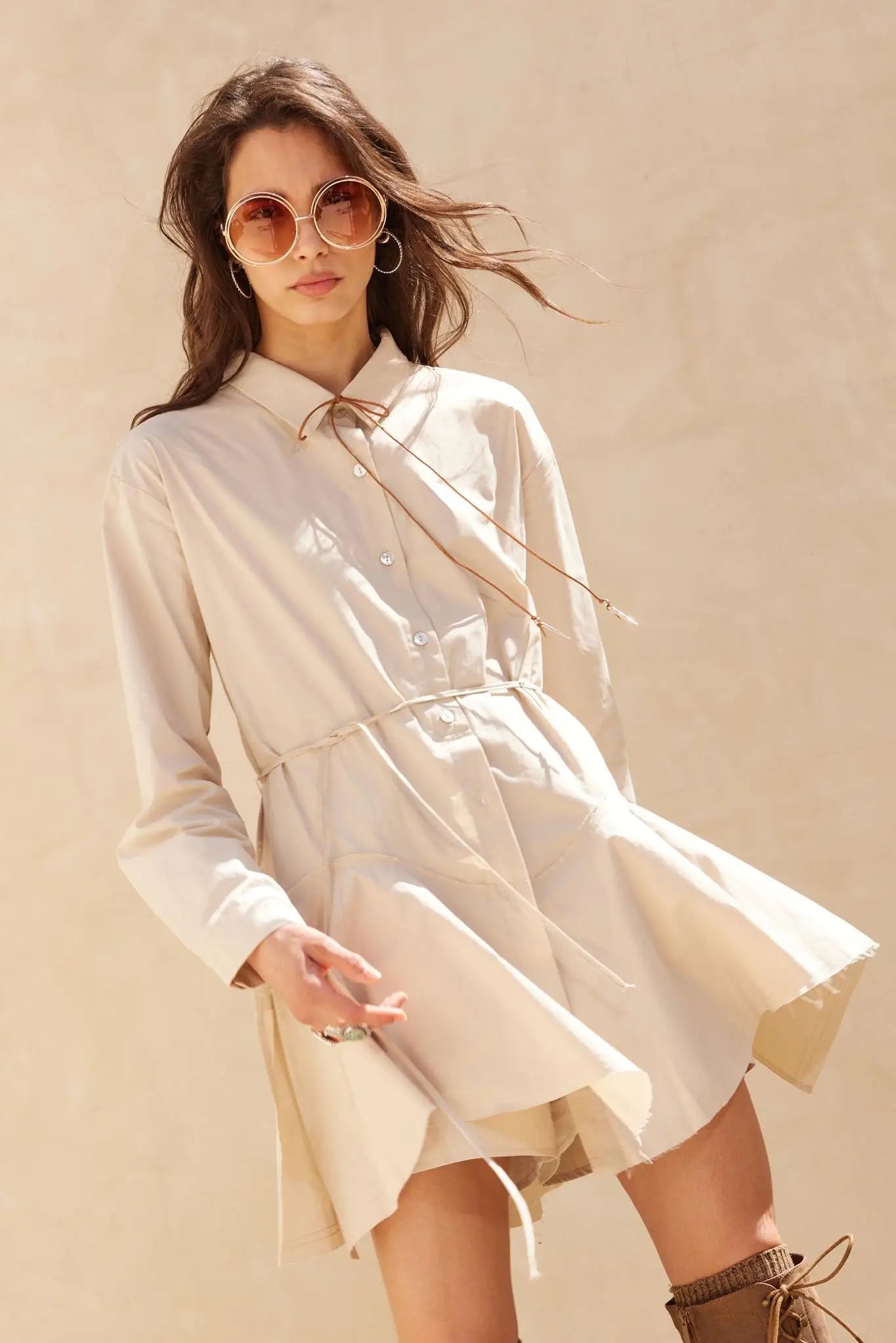 Clocked Out Belted Button-Up Skirted Shirt Romper