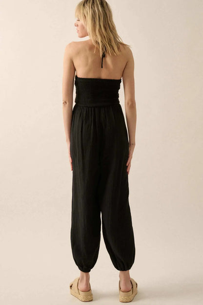 Mother Earth Crochet-Bodice Halter Jumpsuit
