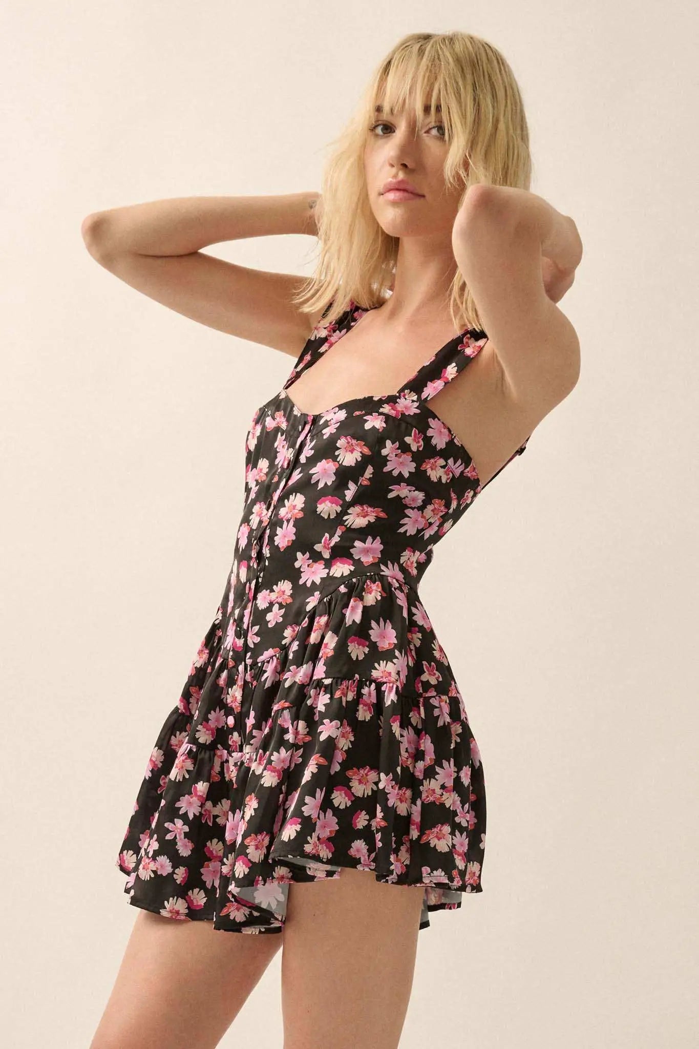 Flirty Flowers Floral Satin Fit-and-Flare Romper