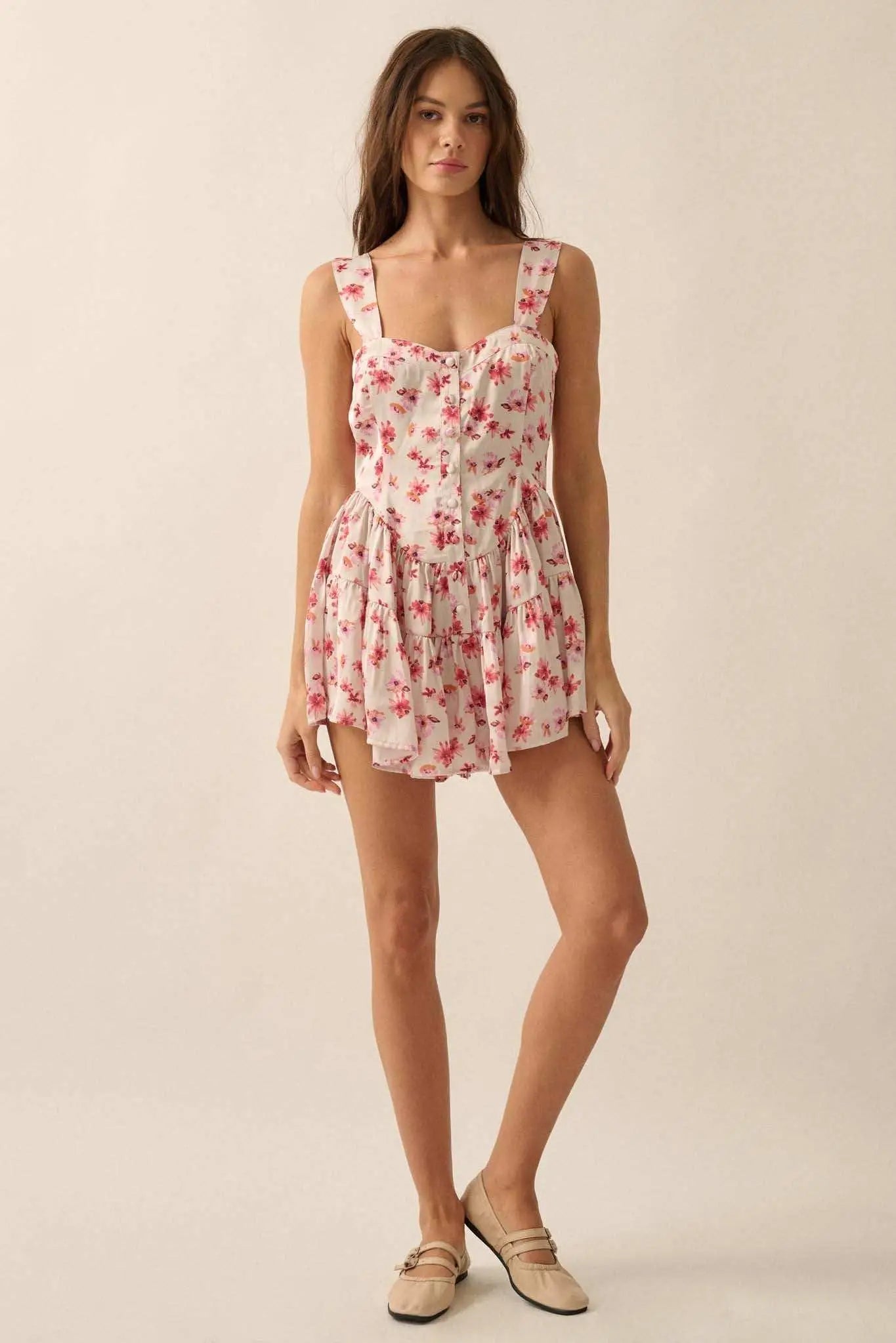 Flirty Flowers Floral Satin Fit-and-Flare Romper