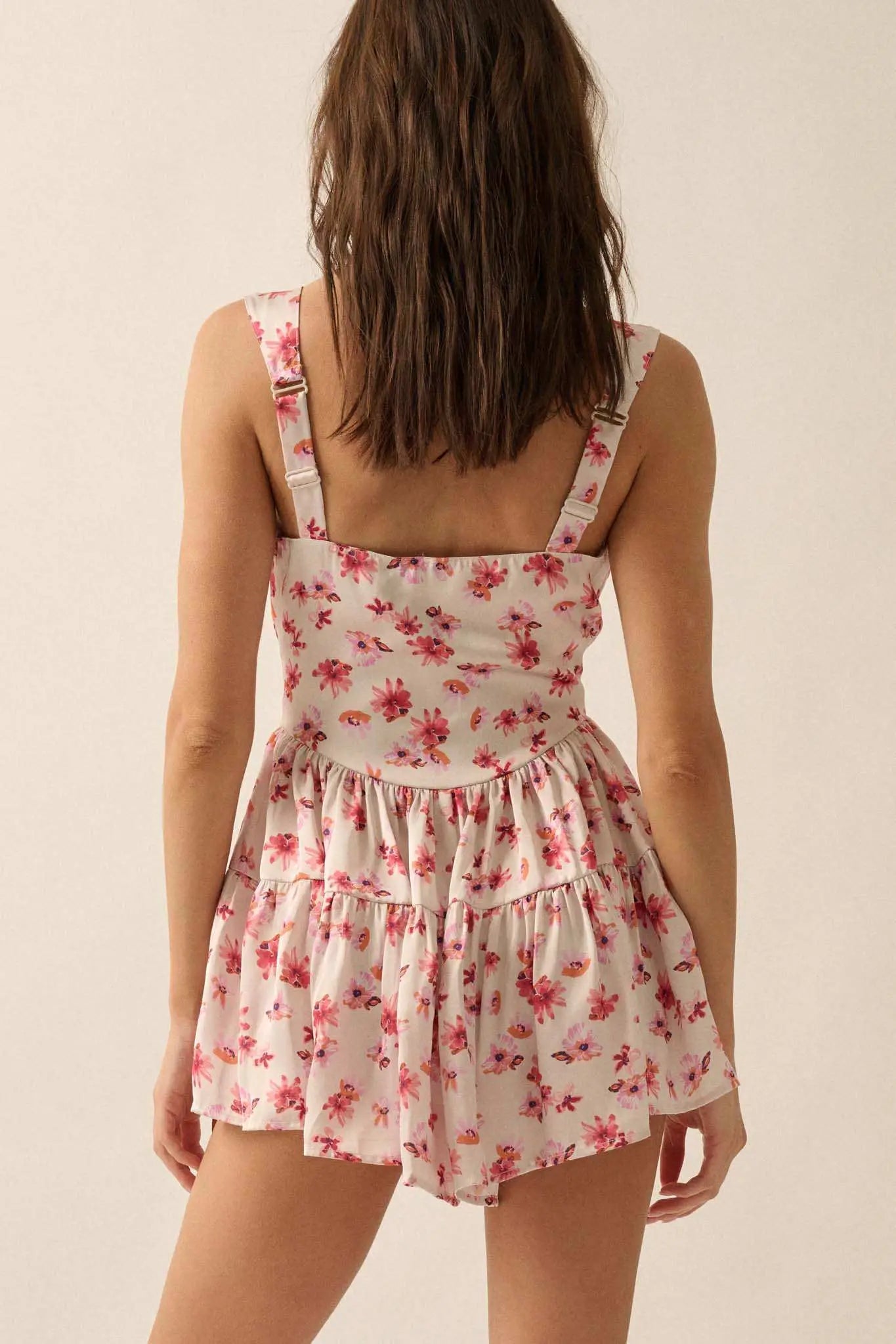 Flirty Flowers Floral Satin Fit-and-Flare Romper