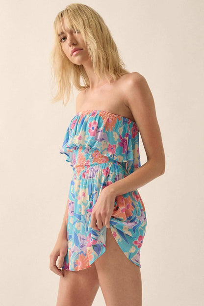 Good to Grow Floral Crepe Strapless Flounce Romper