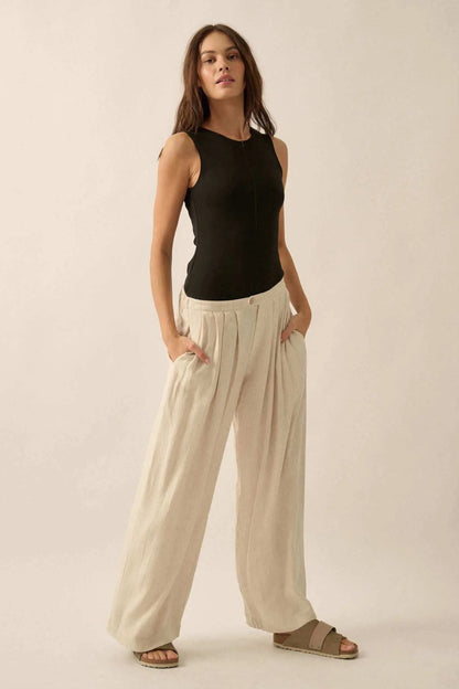 Miles Away Linen-Blend Pleated Wide-leg Pants