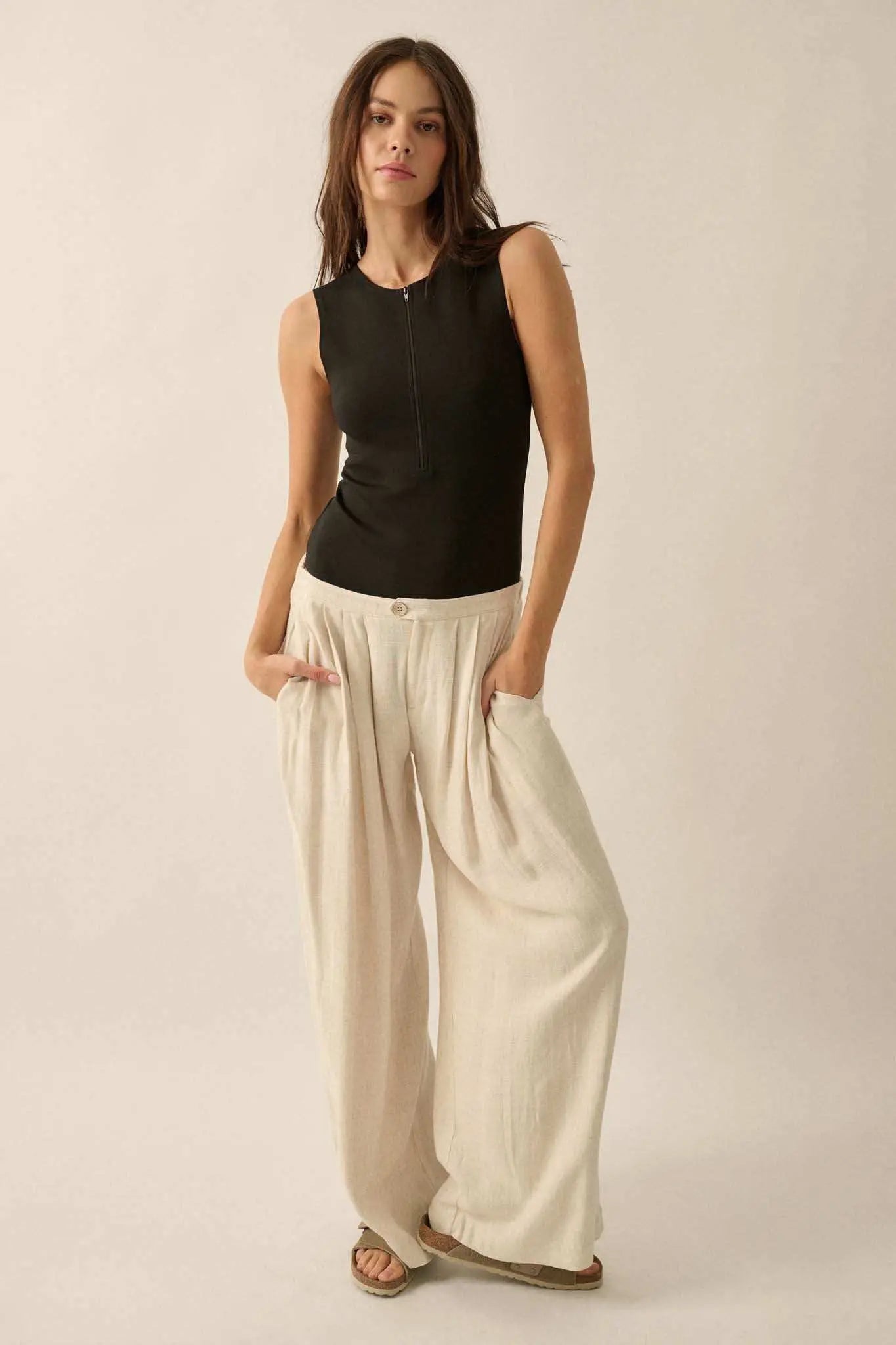 Miles Away Linen-Blend Pleated Wide-leg Pants