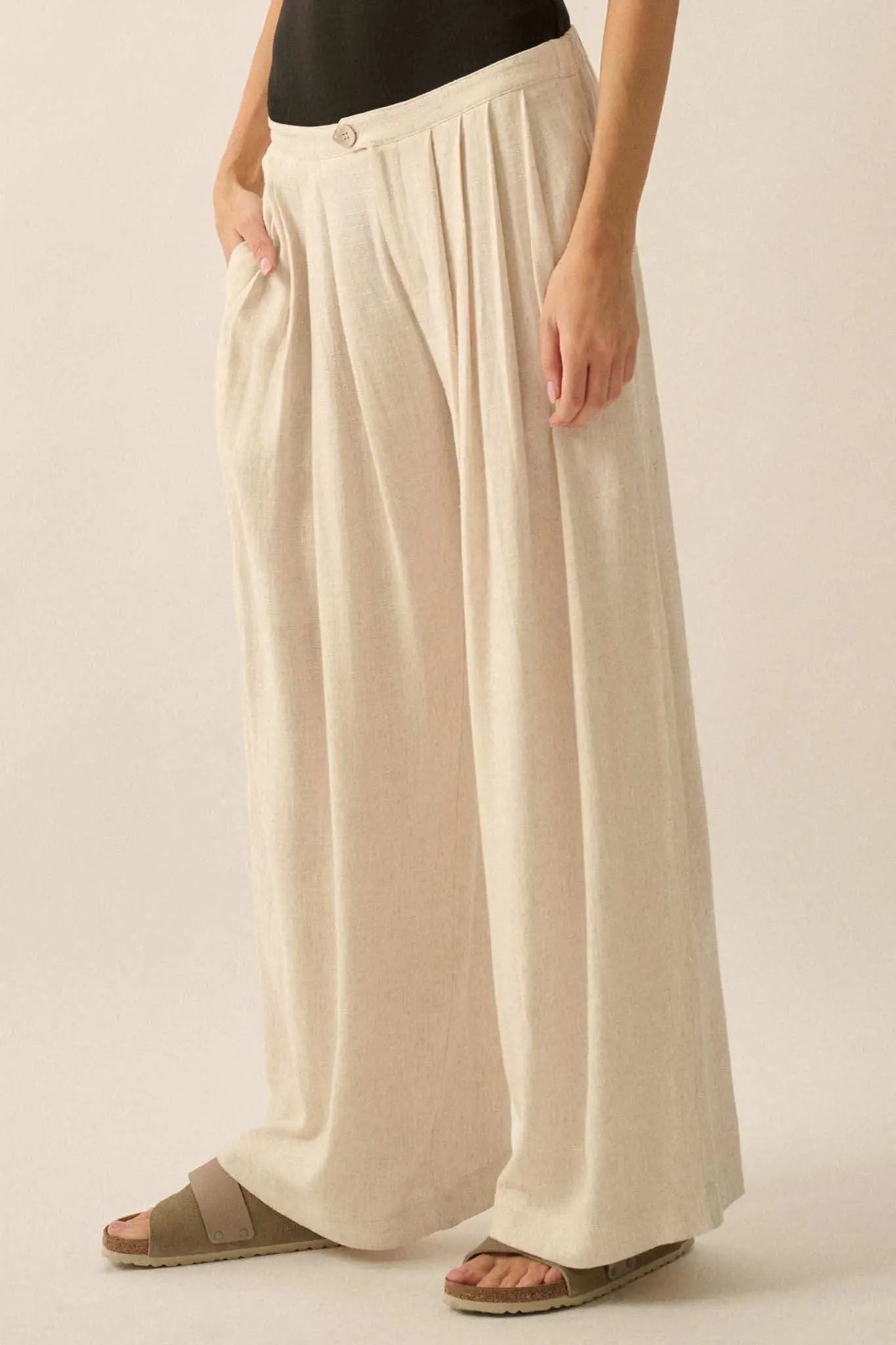 Miles Away Linen-Blend Pleated Wide-leg Pants