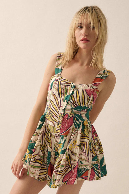 Island Oasis Tropical Floral Fit-and-Flare Romper