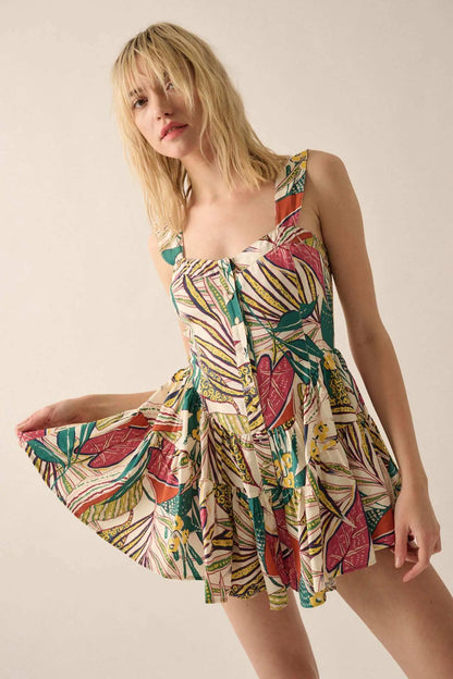 Island Oasis Tropical Floral Fit-and-Flare Romper