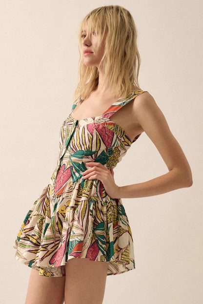Island Oasis Tropical Floral Fit-and-Flare Romper