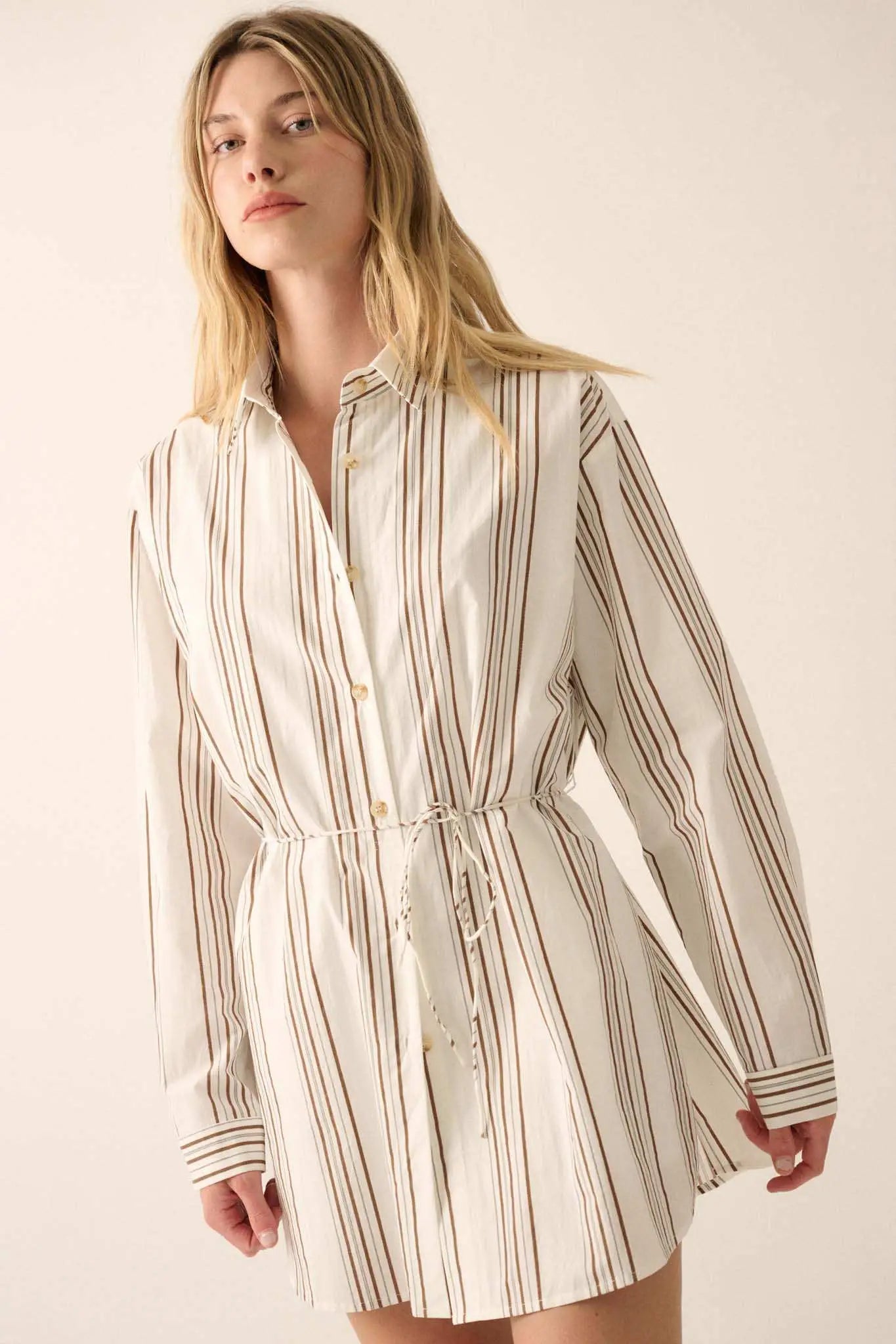 Bottom Line Striped Button-Up Belted Shirt Romper