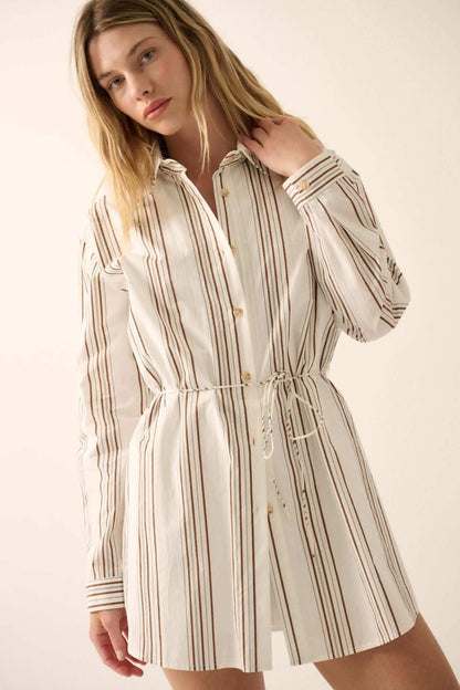 Bottom Line Striped Button-Up Belted Shirt Romper