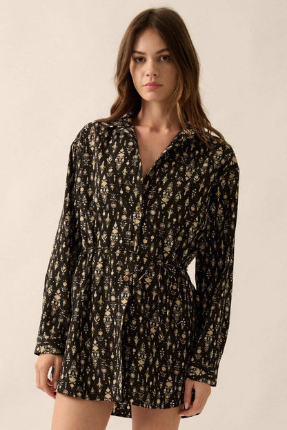 Magic Hour Ornate Floral Button-Up Shirt Romper