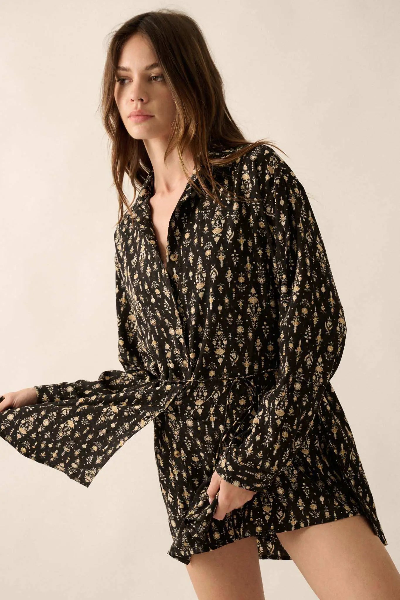 Magic Hour Ornate Floral Button-Up Shirt Romper