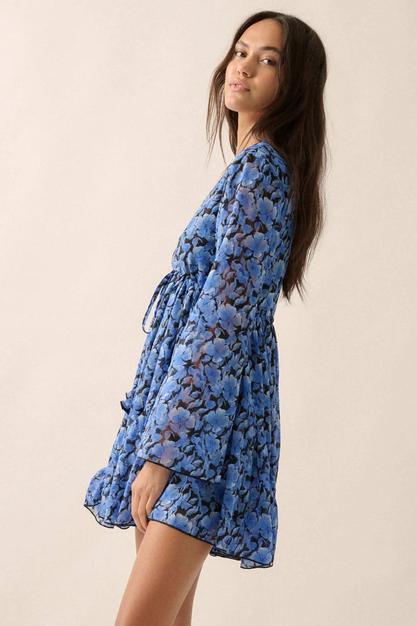 Babydoll Bouquet Floral Chiffon Bell-Sleeve Romper