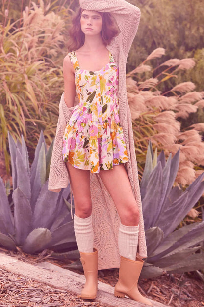 Dawn Blossoms Floral Ruffled Romper Dress