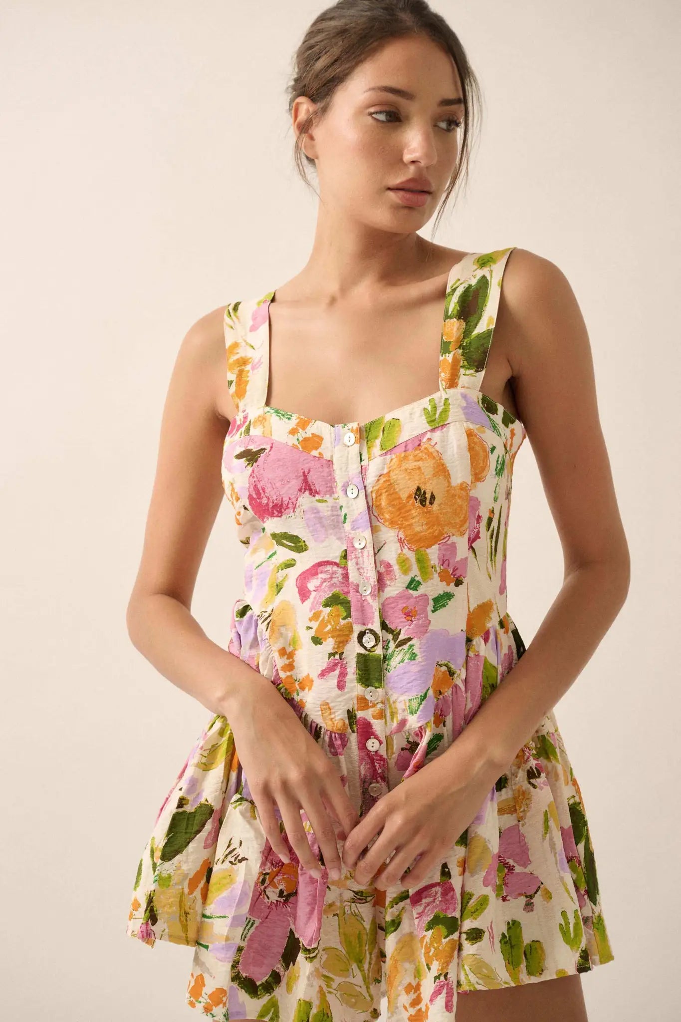 Dawn Blossoms Floral Ruffled Romper Dress